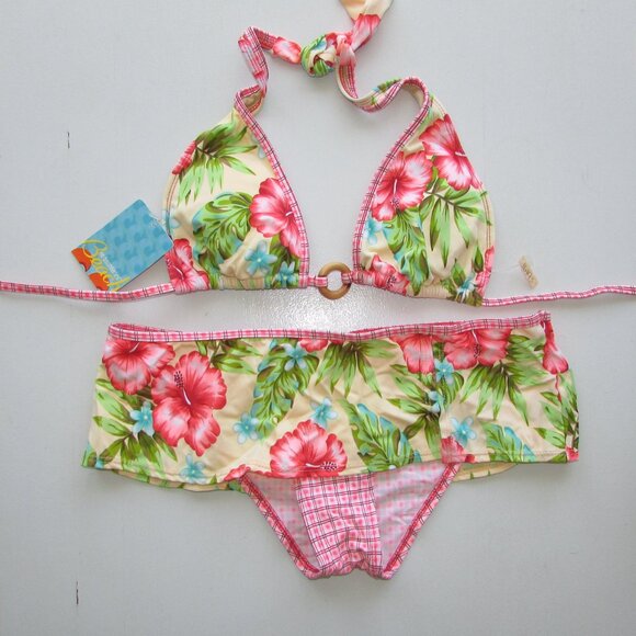 NO BOUNDARIES Floral Skirted Bikini - Sz XL - NEW - Picture 1 of 8